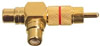 Adaptateur RCA m�le - 2x RCA femelle, bague rouge, angle 90�, dor�